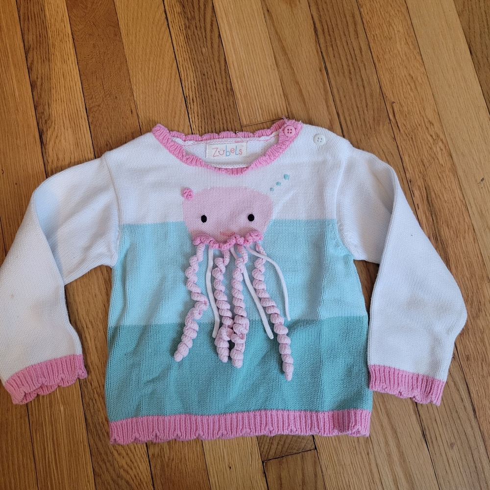 Zobels Kids Jellyfish Sweater - White, Pink, and Blue